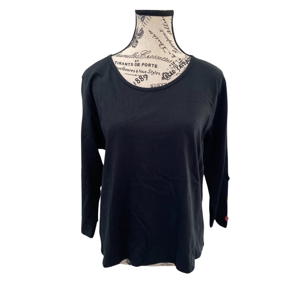Marisa Christina Black With Colorful Sleeve Button Accents Top Blouse NWT Size L